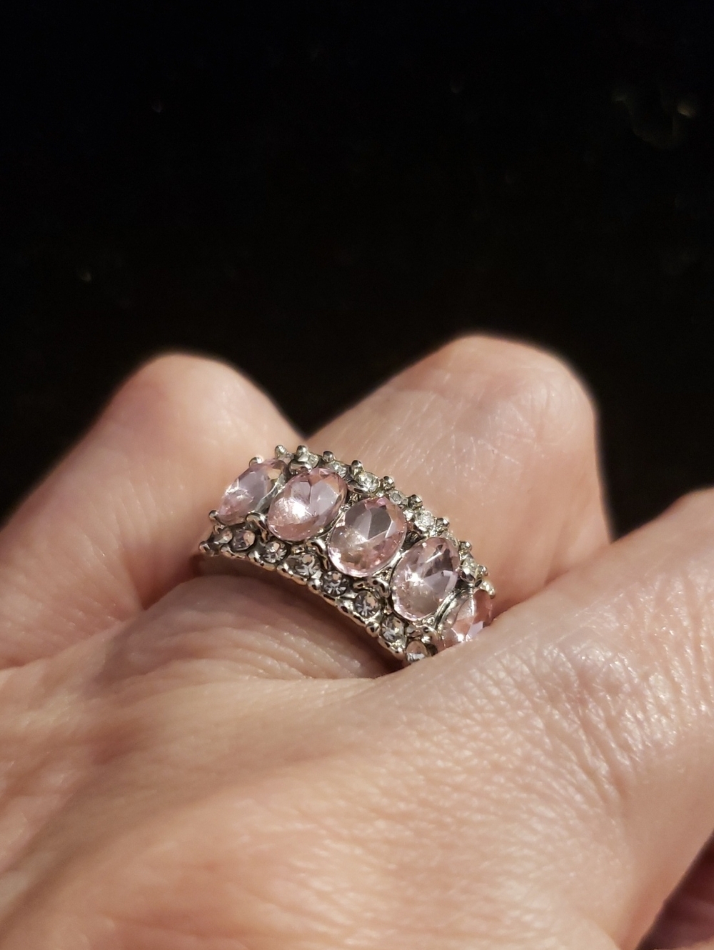 NEW Pink Sapphire Fashion Ring, 5 Ovals In 2 Rows Of White Fashion Sapphires-5.5